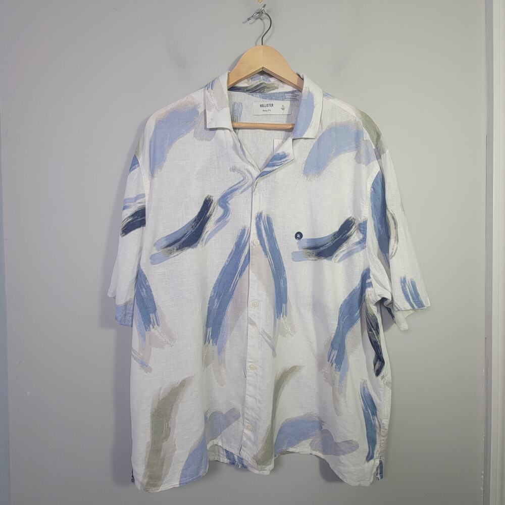 NWT Hollister Mens XXL Linen Blend Short Sleeve Button Up Shirt